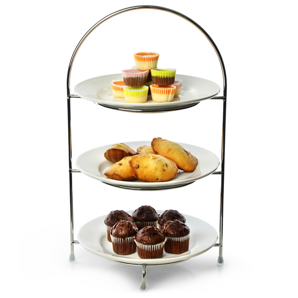 Utopia Chrome 3 Tier Cake Plate Stand 16.5inch 42cm with 23cm Plates