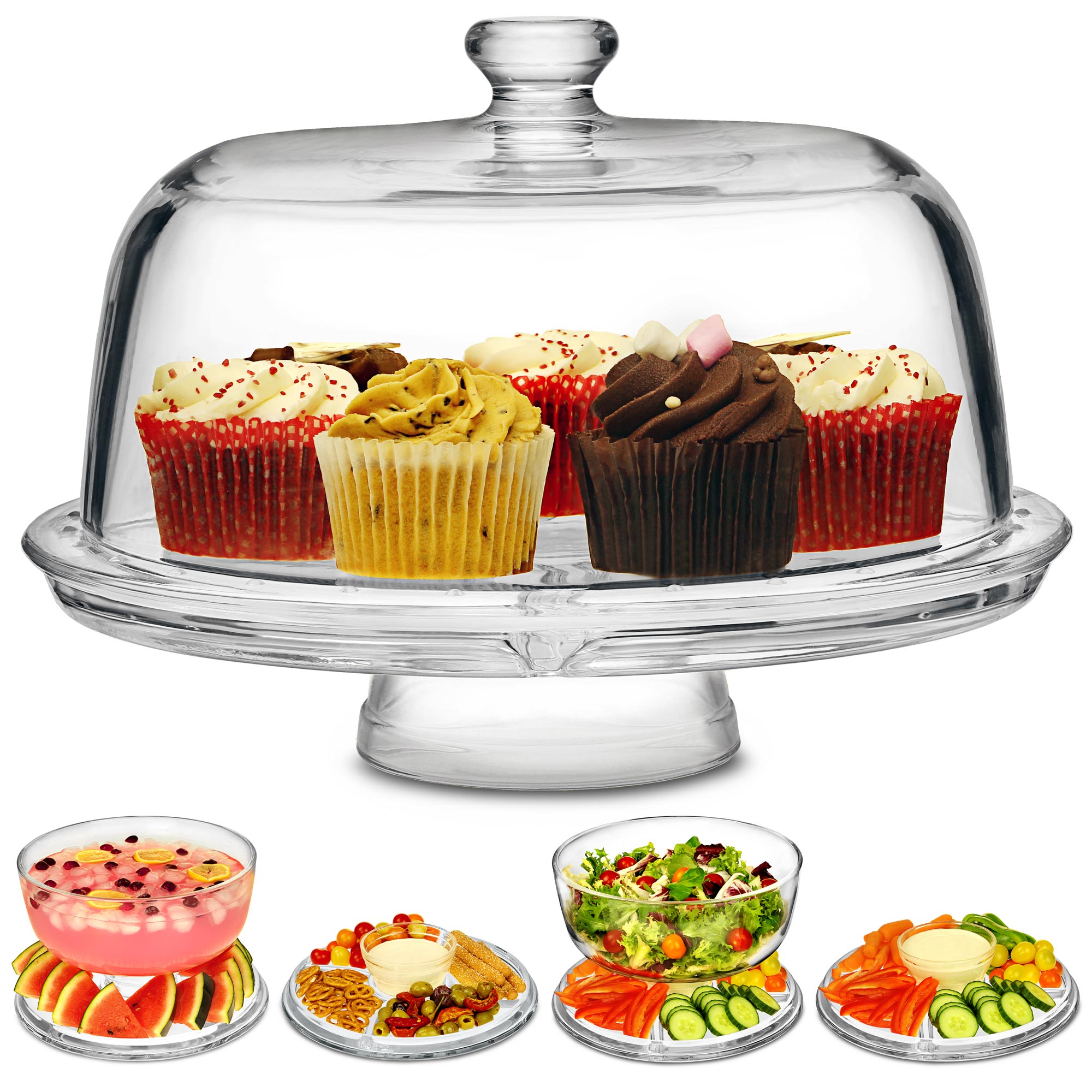 Glass Multifunctional Cake Stand Dome Punch Bowl