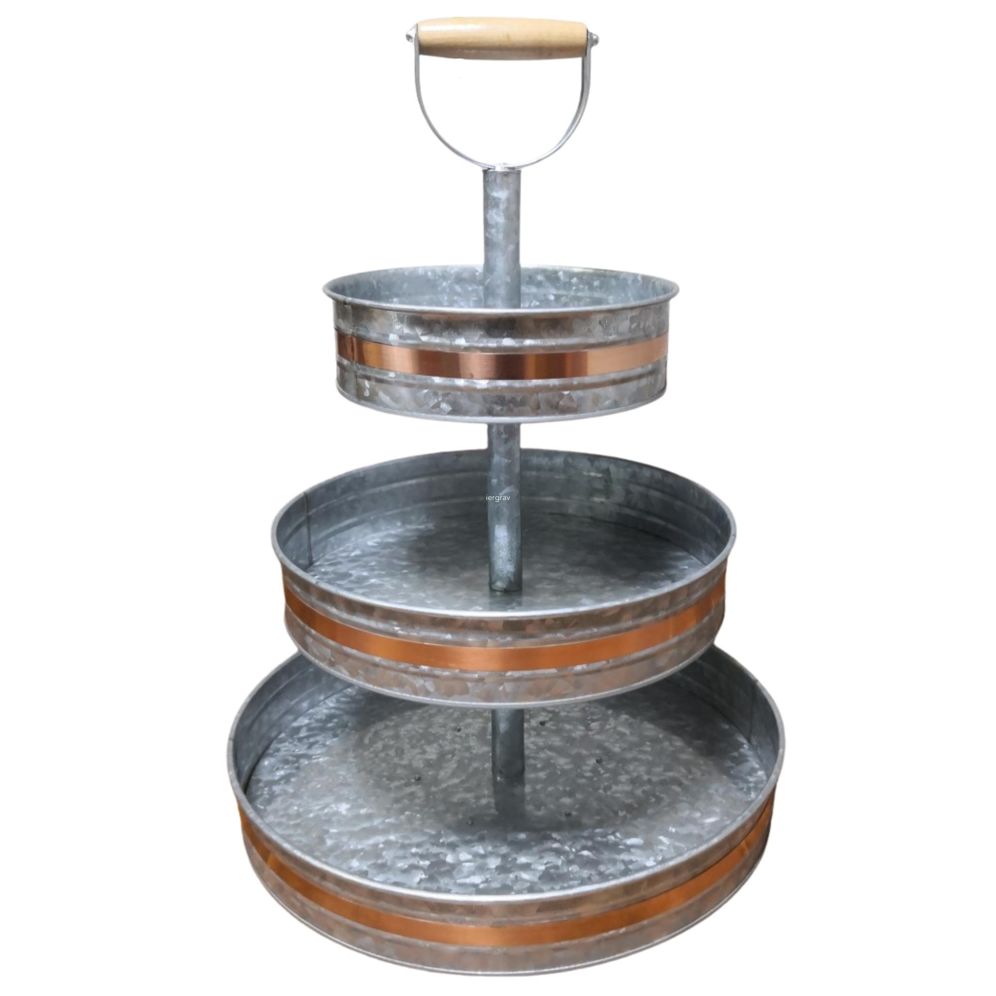 Tier Galvanised Serving Stand Tray with Handle