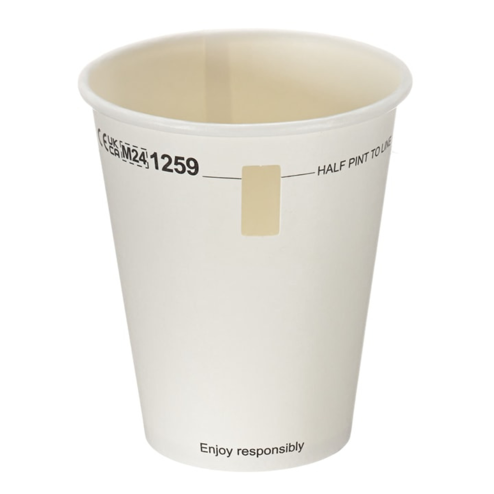 White Paper Tumbler with Window UKCA CE Half Pint to Line 10oz / 284ml